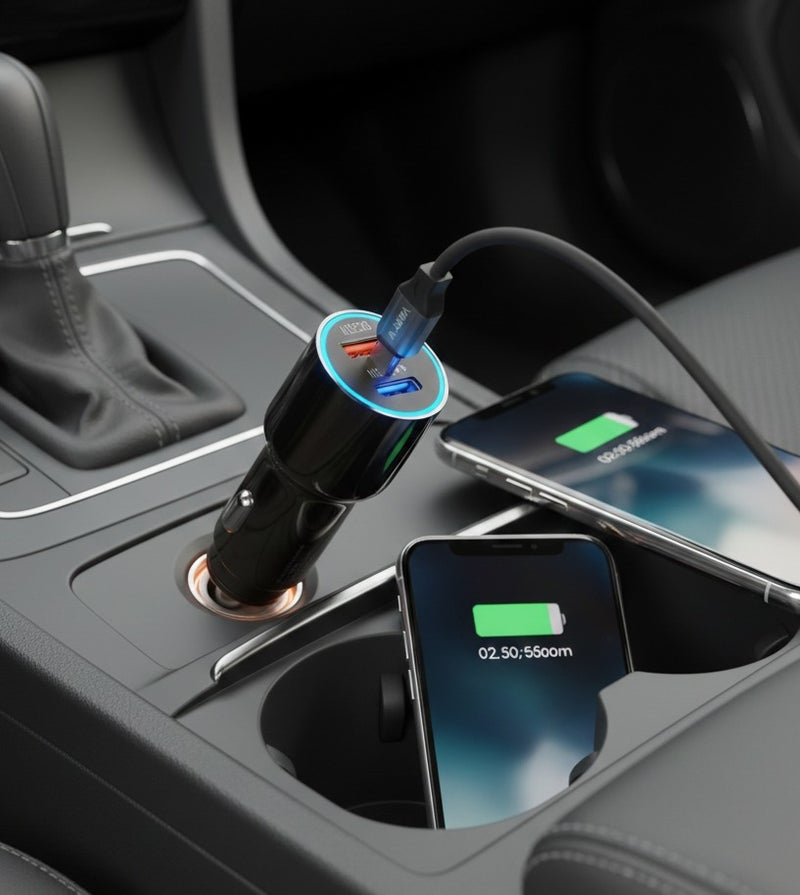 الجزيرة شاحن سيارة فائق السرعة بقوة 65 واط بتقنية الشحن السريع PD - منفذان للشحن السريع USB-C و USB-A - Image 1